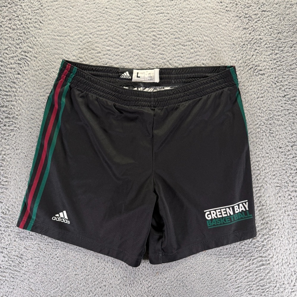 Adidas Shorts Mens L Black Polyester Athletic Running 3-Stripe Green Bay Phoenix